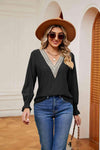 Contrast Flounce Sleeve Blouse Blouses - Tophatter Daily Deals