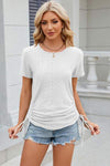 Eyelet Round Neck Short Sleeve T-Shirt White Women's T-Shirts - Tophatter Daily Deals