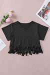 V-Neck Fringe Hem T-Shirt Women's T-Shirts - Tophatter Daily Deals