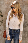 Crochet Lace Hem Sleeve Button Top Blouses - Tophatter Daily Deals