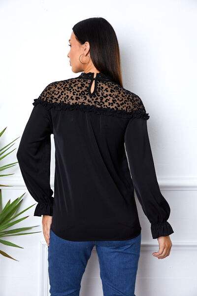 Leopard Frill Flounce Sleeve Blouse Blouses - Tophatter Daily Deals