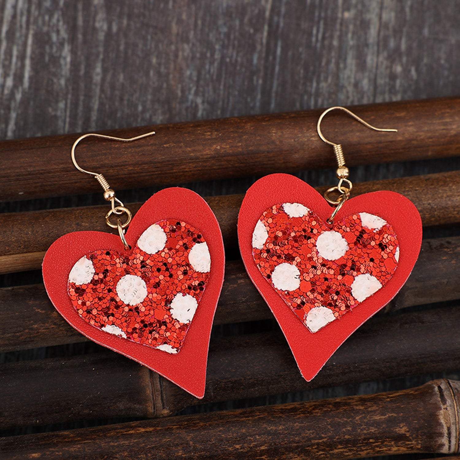 Sequin Heart Leather Drop Earrings Earrings - Tophatter Daily Deals