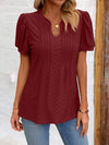 Eyelet Notched Puff Sleeve T-Shirt Women's T-Shirts - Tophatter Daily Deals