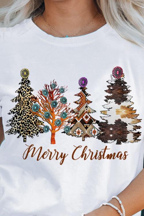 Christmas Tree Graphic Short Sleeve T-Shirt Women's T-Shirts - Tophatter Daily Deals