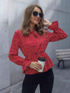 Printed Flounce Sleeve Peplum Blouse Deep Red Blouses - Tophatter Daily Deals