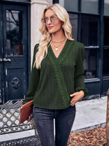 Puff Sleeve Surplice Neck Blouse Black Forest Blouses - Tophatter Daily Deals