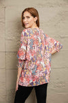 Double Take Floral Round Neck Three-Quarter Sleeve Top Blouses - Tophatter Daily Deals