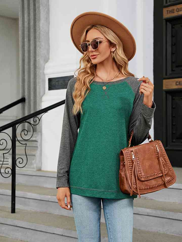 Round Neck Raglan Sleeve T-Shirt Mid Green Women's T-Shirts - Tophatter Daily Deals