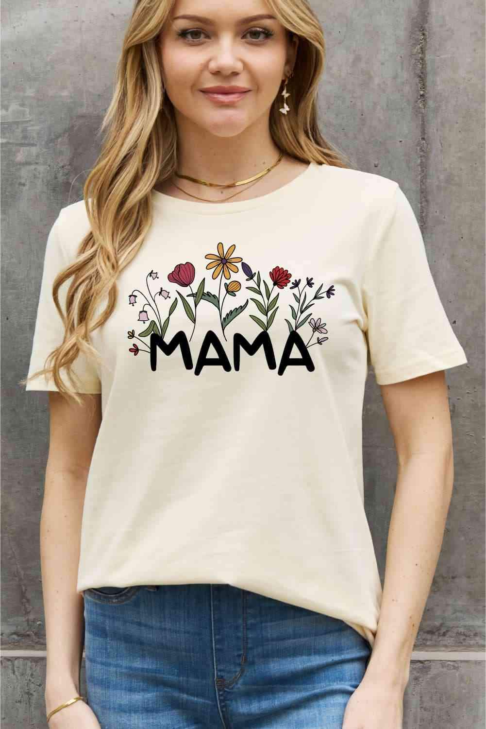 Simply Love Full Size MAMA Flower Graphic Cotton Tee Women's T-Shirts - Tophatter Daily Deals