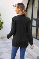 Round Neck Long Sleeve Ribbed Blouse Blouses - Tophatter Daily Deals