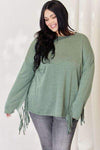 Celeste Full Size Fringe Detail Long Sleeve Top Blouses - Tophatter Daily Deals