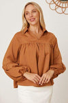 Balloon Sleeve Collared Neck Blouse Blouses - Tophatter Daily Deals