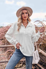 Johnny Collar Long Sleeve Blouse White Blouses - Tophatter Daily Deals