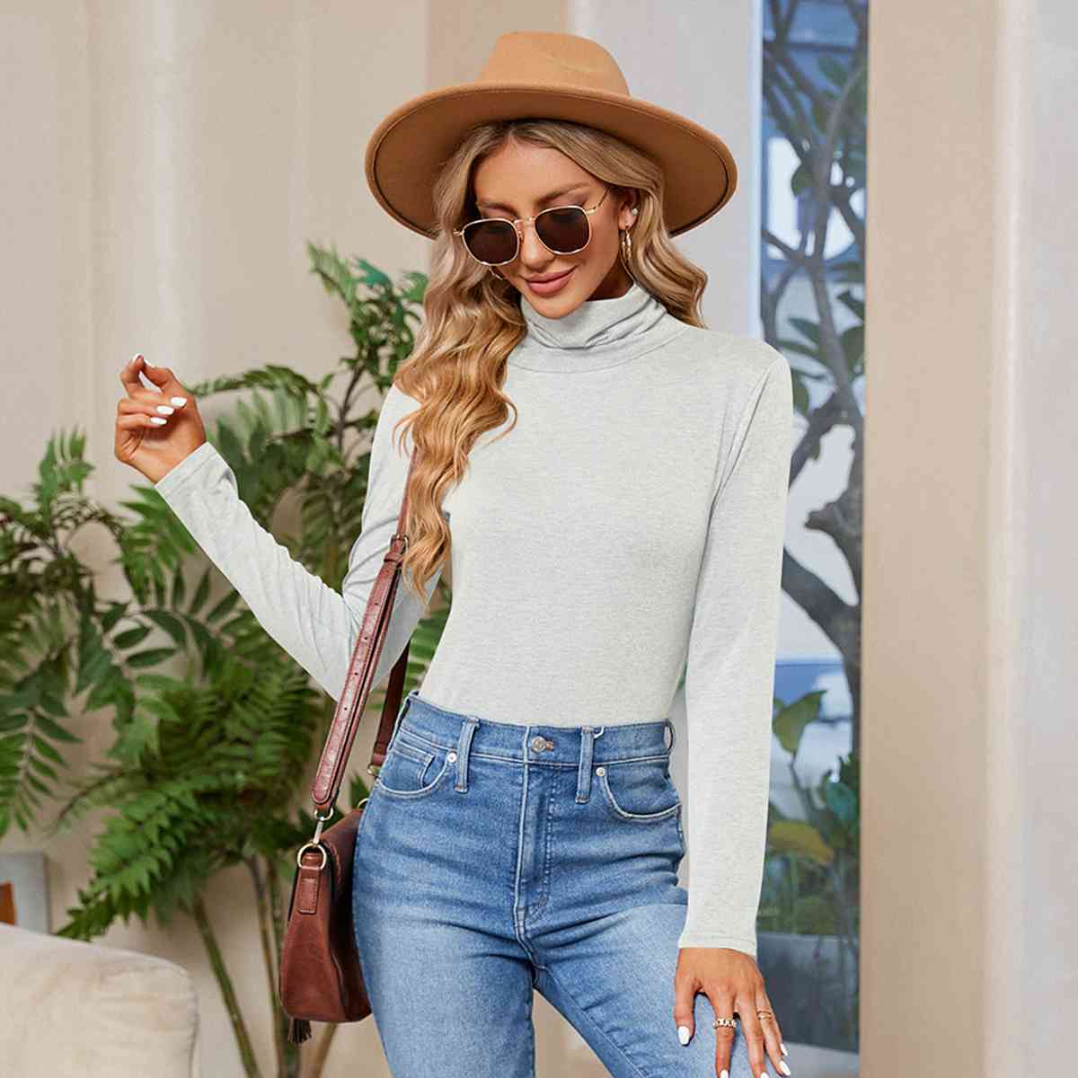 Turtleneck Long Sleeve T-Shirt Women's T-Shirts - Tophatter Daily Deals