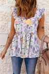 Floral Square Neck Babydoll Top Lavender Blouses - Tophatter Daily Deals