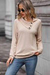 Decorative Button Long Sleeve Top Blouses - Tophatter Daily Deals