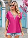 V-Neck Cuffed Blouse Deep Rose Blouses - Tophatter Daily Deals