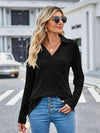 Ribbed Notched Long Sleeve T-Shirt with Pocket Women's T-Shirts - Tophatter Daily Deals