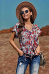 Floral Flutter Sleeve Tie-Neck Blouse Blouses - Tophatter Daily Deals