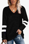 Striped Contrast Raglan Sleeve Top Black Women's T-Shirts - Tophatter Daily Deals