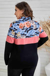 Plus Size Floral Color Block Quarter Zip Top Blouses - Tophatter Daily Deals