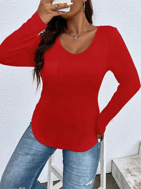 Plus Size V-Neck Long Sleeve T-Shirt Women's T-Shirts - Tophatter Daily Deals