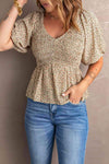 Smocked Balloon Sleeve Peplum Blouse Blouses - Tophatter Daily Deals