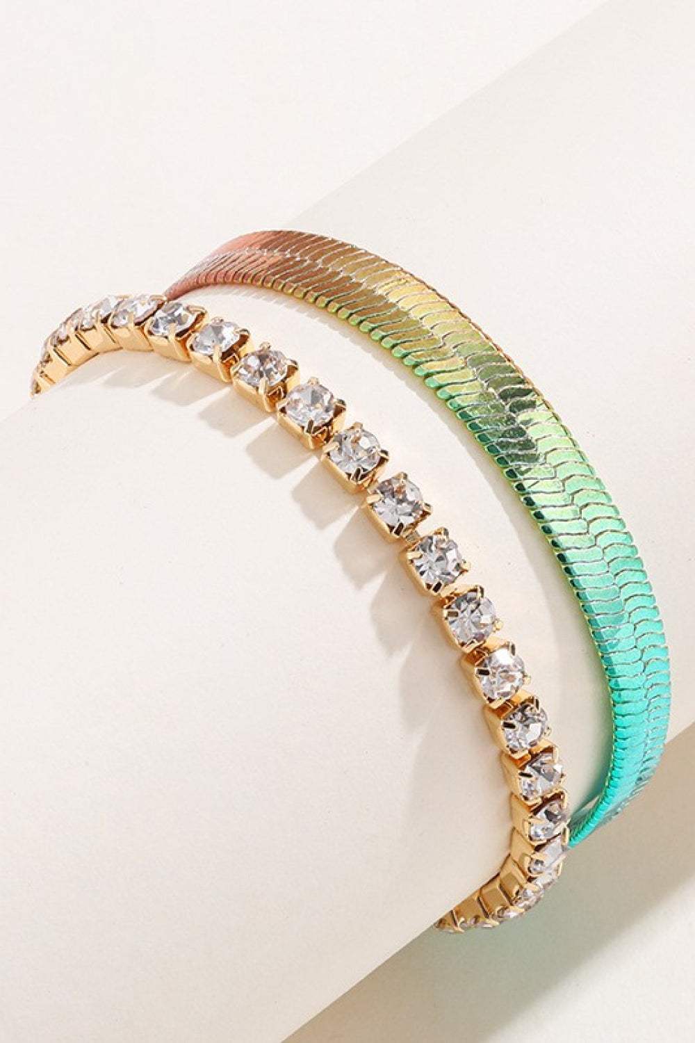 Gradient Herringbone Chain Two-Piece Bracelet Set Gold One Size Bracelets - Tophatter Daily Deals