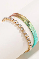Gradient Herringbone Chain Two-Piece Bracelet Set Gold One Size Bracelets - Tophatter Daily Deals