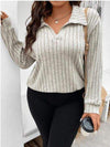 Plus Size Ribbed Johnny Collar Long Sleeve T-Shirt Women's T-Shirts - Tophatter Daily Deals