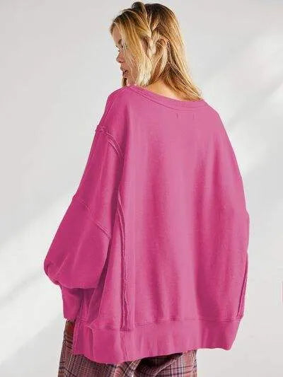 Slit Round Neck Dropped Shoulder T-Shirt Women's T-Shirts - Tophatter Daily Deals