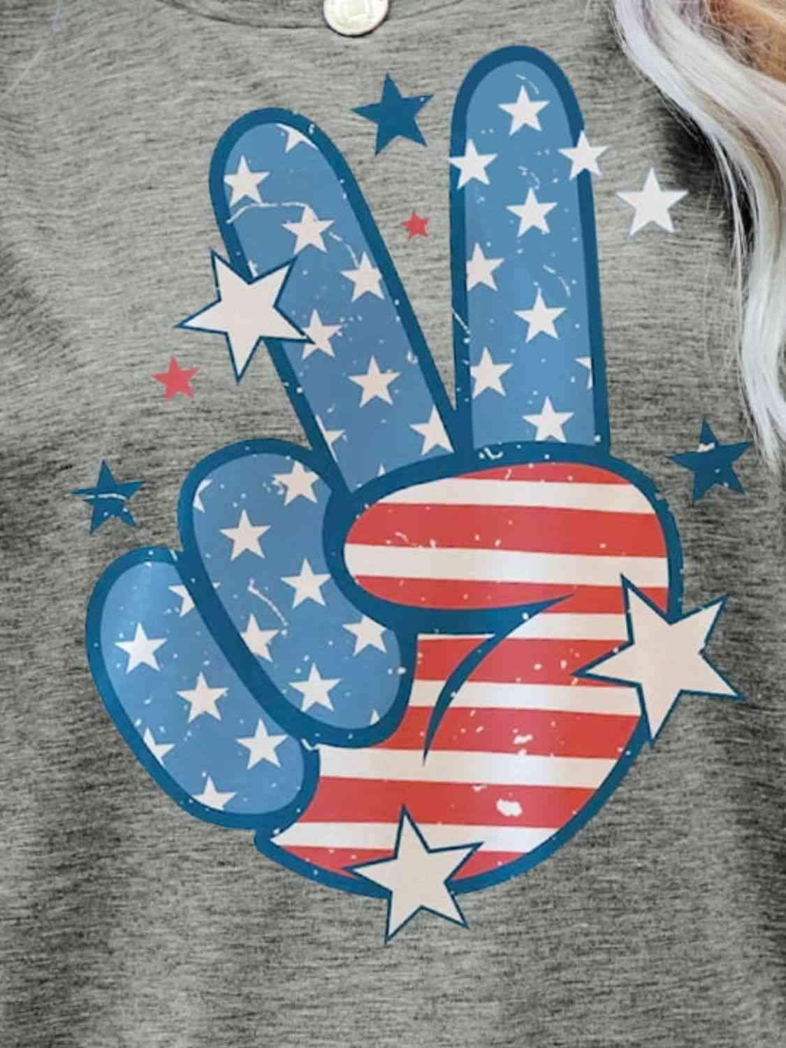 US Flag Peace Sign Hand Graphic Tee Women's T-Shirts - Tophatter Daily Deals