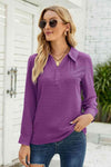 Swiss Dot Johnny Collar Blouse Purple Blouses - Tophatter Daily Deals