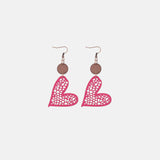 PU Leather Iron Hook Heart Earrings Deep Rose One Size Earrings - Tophatter Daily Deals