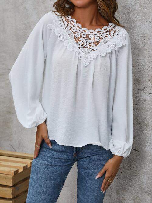 Lace Detail Balloon Sleeve Blouse Blouses - Tophatter Daily Deals