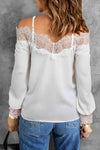 Eyelash Trim Spliced Lace Cold-Shoulder Top Blouses - Tophatter Daily Deals