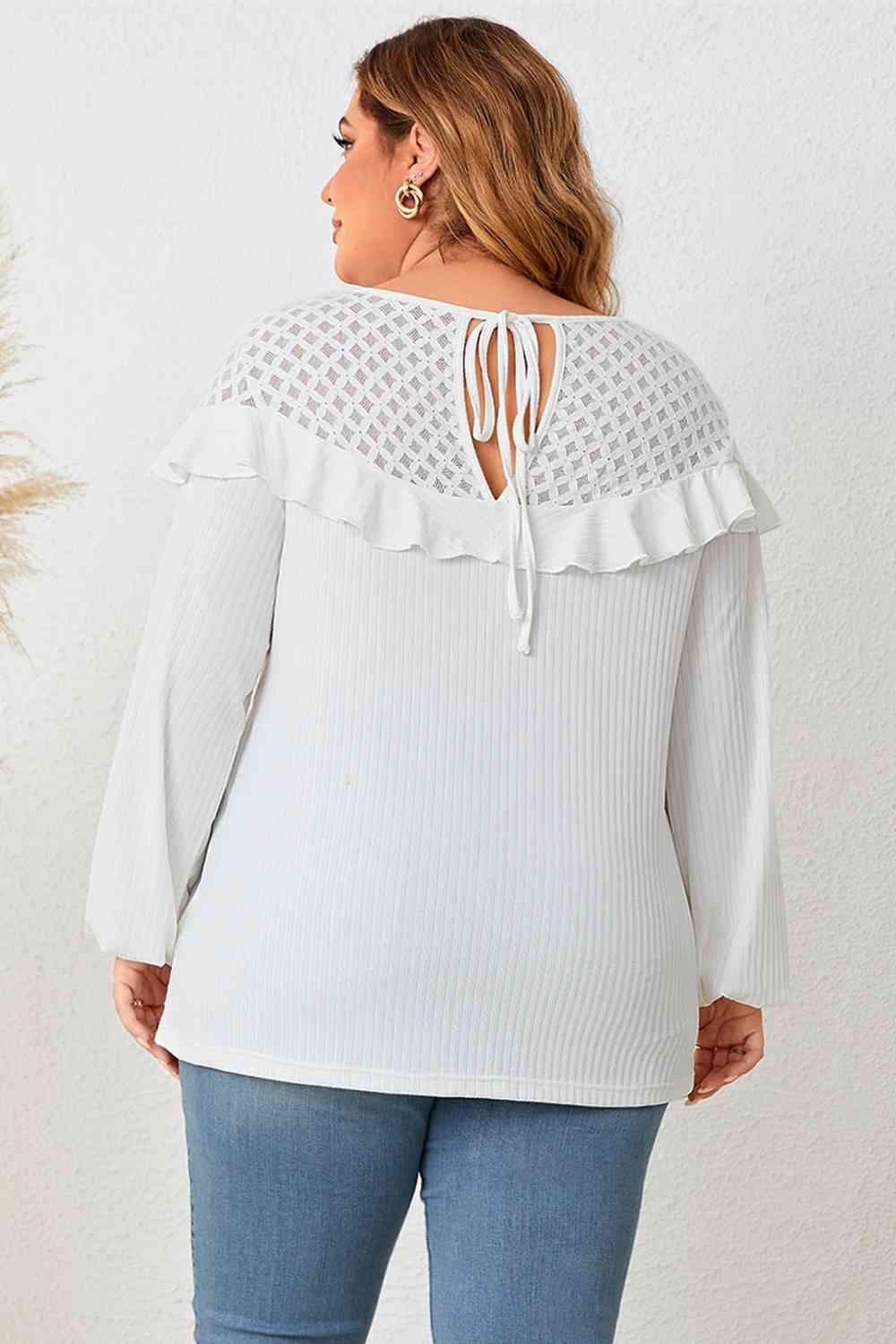 Plus Size Ruffled Round Neck Long Sleeve Blouse Blouses - Tophatter Daily Deals