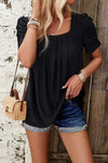 Eyelet Square Neck Puff Sleeve T-Shirt Women's T-Shirts - Tophatter Daily Deals