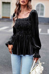 Smocked Square Neck Long Sleeve Blouse Blouses - Tophatter Daily Deals