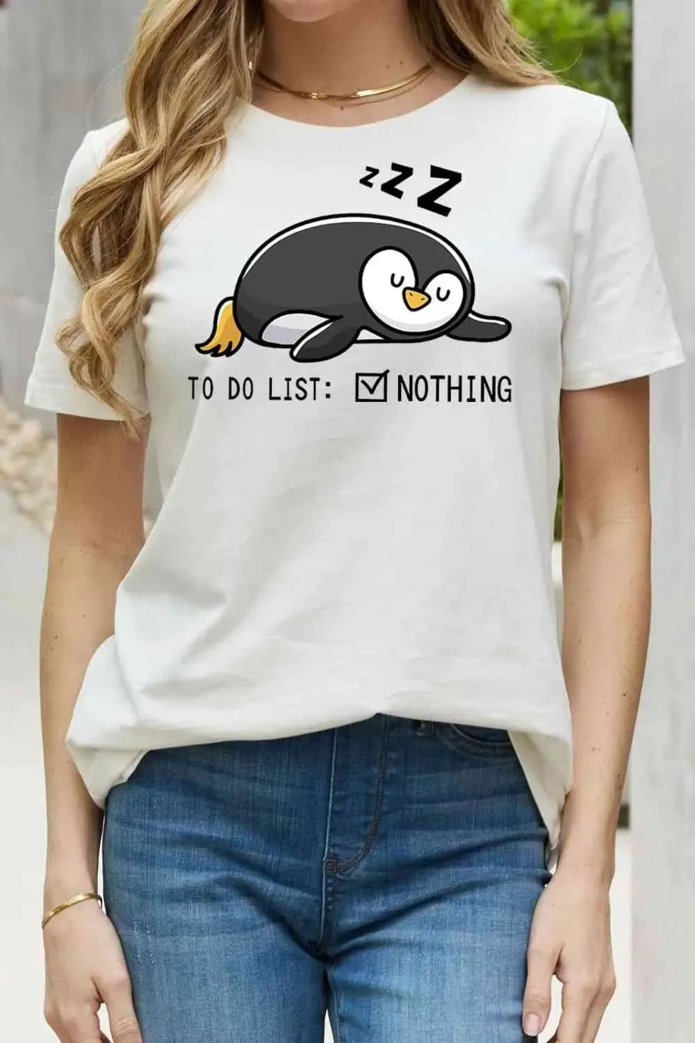 Simply Love Full Size TO DO LIST NOTHING Graphic Cotton Tee Bleach Women's T-Shirts - Tophatter Daily Deals
