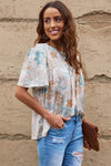 Printed Round Neck Short Sleeve Blouse Blouses - Tophatter Daily Deals