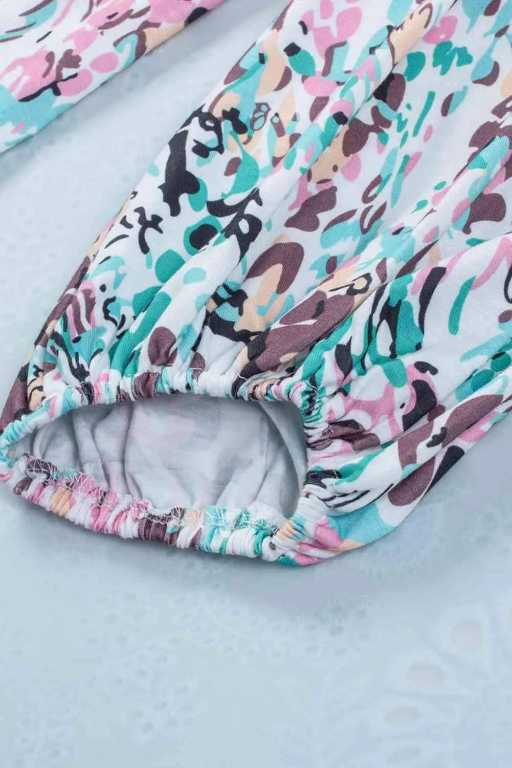 Printed Round Neck Balloon Sleeve Blouse Blouses - Tophatter Daily Deals