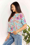 Double Take Floral Round Neck Babydoll Top Blouses - Tophatter Daily Deals