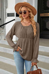 Round Neck Flounce Sleeve Blouse Taupe Blouses - Tophatter Daily Deals