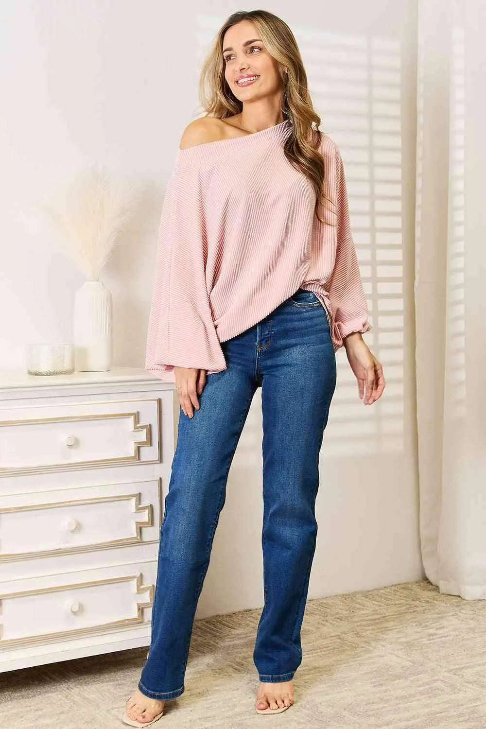 Double Take Ribbed Long Sleeve Top Blouses - Tophatter Daily Deals