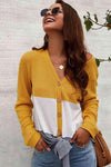 Color Block Waffle Knit V-Neck Top Yellow Blouses - Tophatter Daily Deals