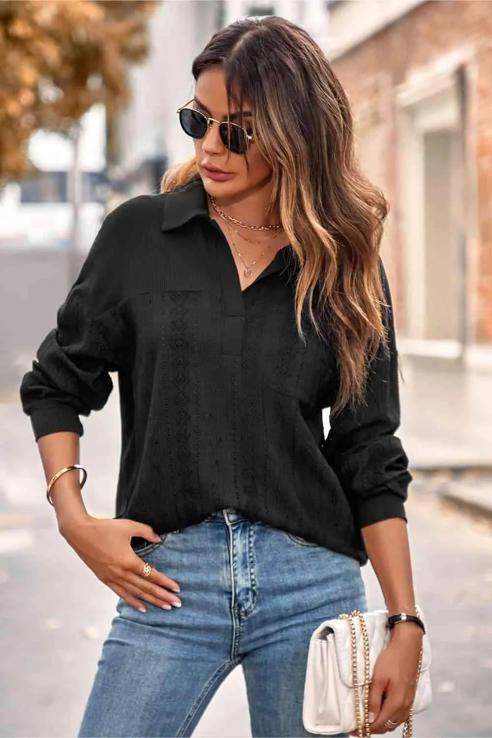 Johnny Collar Long Sleeve Blouse Blouses - Tophatter Daily Deals