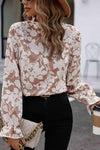 Floral Print Mock Neck Flounce Sleeve Blouse Blouses - Tophatter Daily Deals