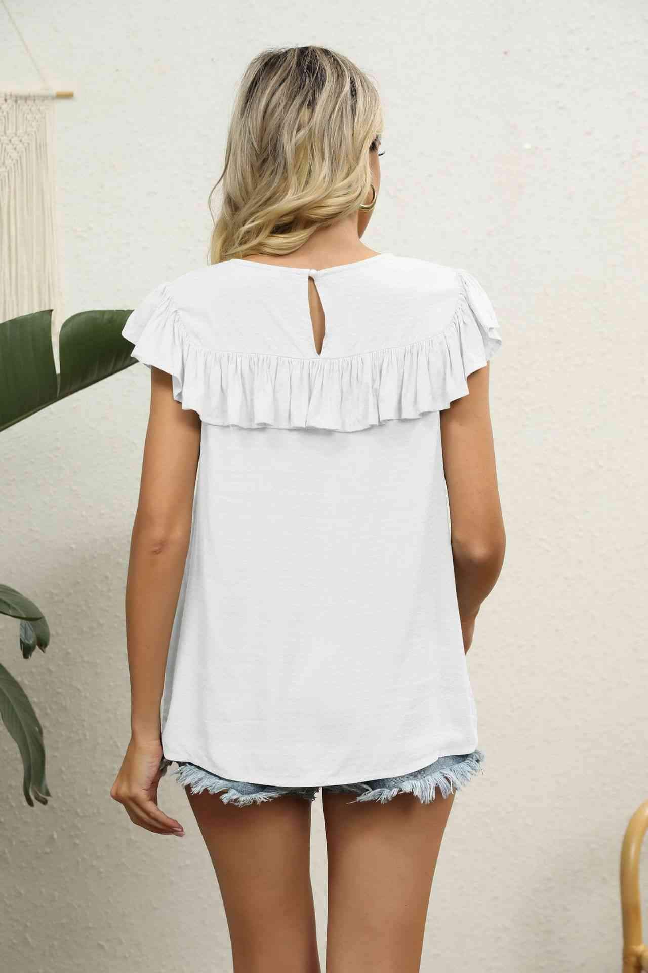 Spliced Lace Ruffled Blouse Blouses - Tophatter Daily Deals