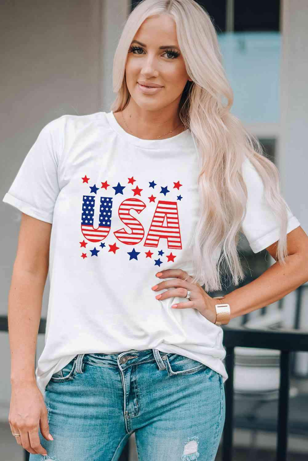 USA Star and Stripe Graphic Tee Women's T-Shirts - Tophatter Daily Deals